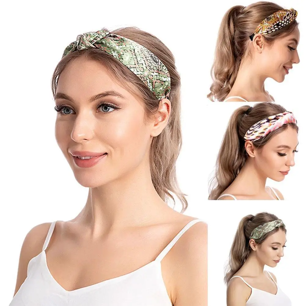 

Women Fashion Occident Headband Girl Snake Printed Hair Band Lady Cross Wild Hair Accessories Headwrap Bandage