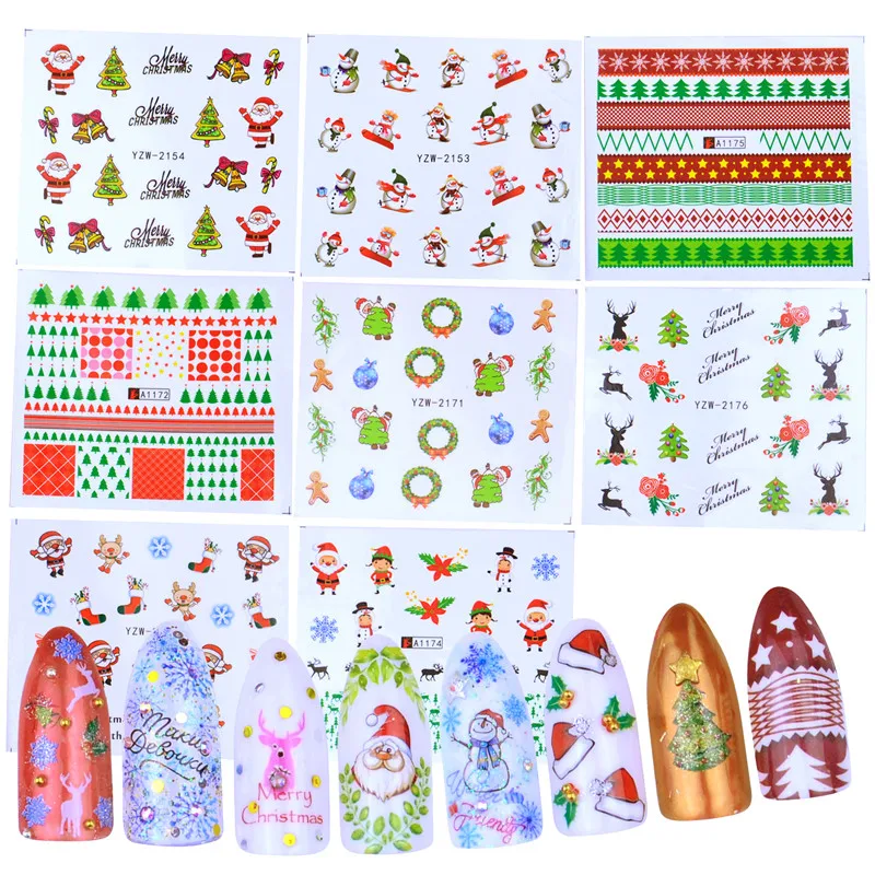 

New Year Gift Slider Tattoo Christmas Water Decal Nail Art Nail sticker Full Cover Santa Claus Snowman Designs Decals