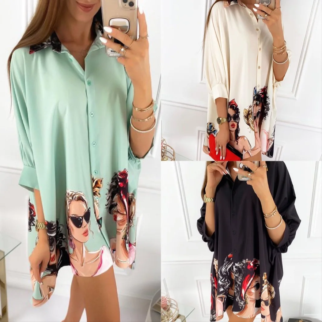 

2021 summer new fashion women's positioning printing three-quarter sleeve shirt