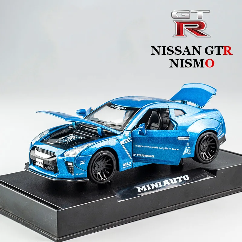 

1:32 NISSAN GTR Alloy Sports Model Black White Diecast Lift Tail Super Racing Rubber Pull-Back Vehicle Car Wheel For Children