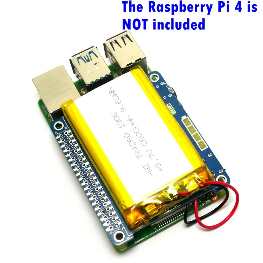 UPSHATforPi4battery UGEEK UPS шляпа с батареей для Pi 3 Модель B/3B+/3A+/2B/Raspberry 4 | Pi адаптер батареи | источник питания | Зарядка во время работы Pi - Цвет: UPSHATforPi4battery