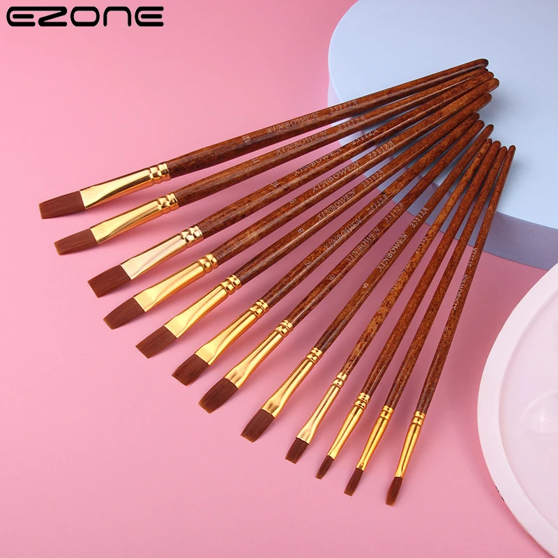 

EZONE 12pcs Nylon Hair Watercolor Pen Set Wooden Pole Art Supplies Painting Brushes Student Stationery Gouache Drawing Art