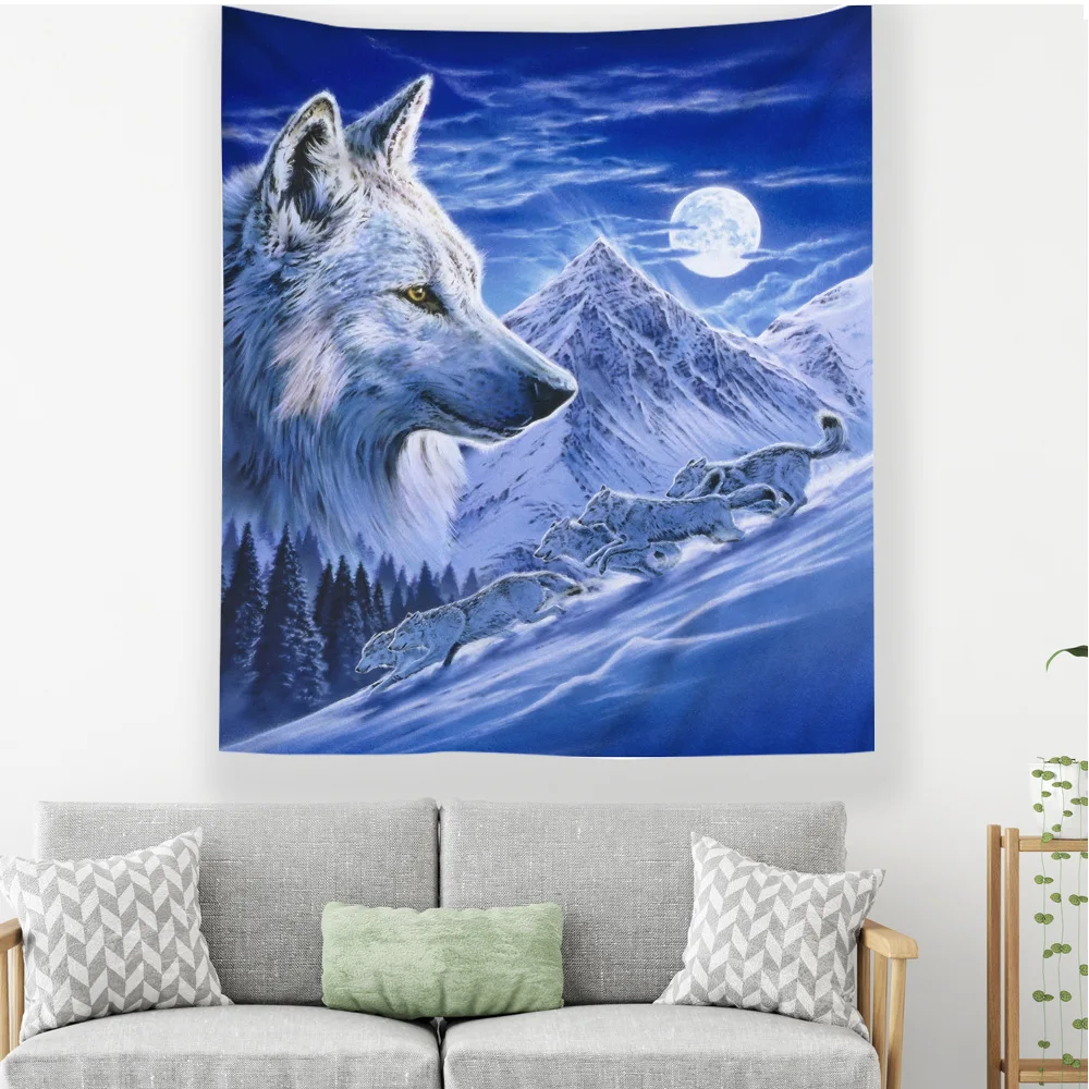 Настенный Ковер moon wolf психоделический гобелен большая настенная ткань настенный