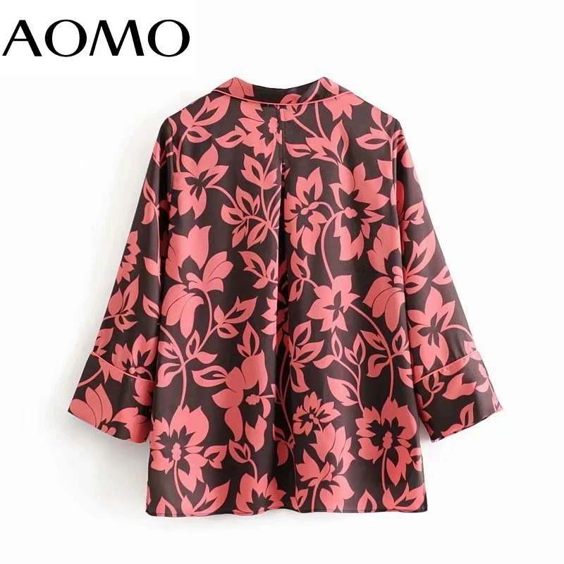 

AOMO Women Vintage Flowers Print Overssized Shirt Long Sleeve 2021 Chic Female Casual Loose Shirt 3H618A