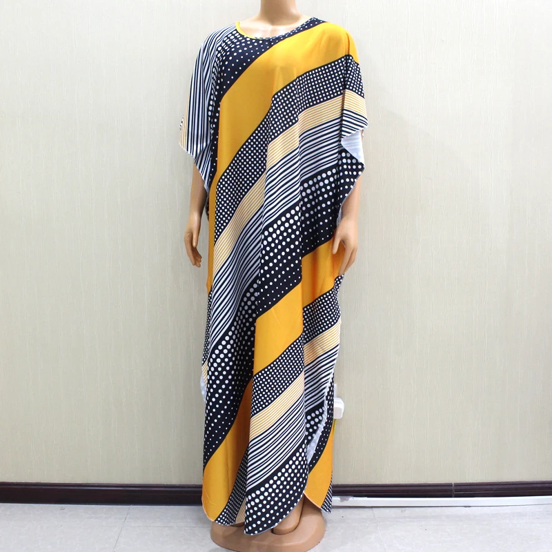 2020 красивое Африканское Дашики с круглым вырезом модное желтое платье принтом