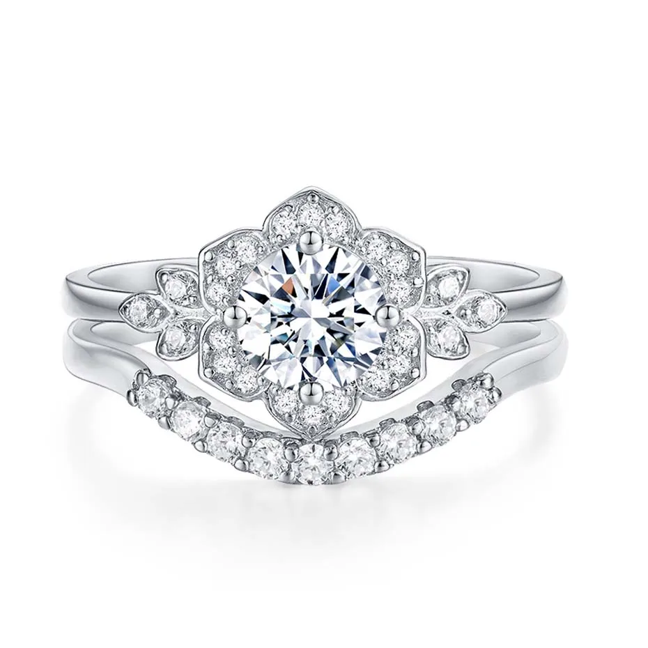Kuolit 0.7ct кольца с муассанитом, набор для женщин, 925 пробы, серебряное кольцо, ювелирное изделие с бриллиантами, свадебный подарок для девочки