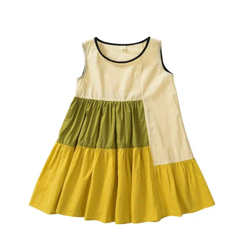 

2021 Girl Dress Elegant Kids Dresses for Girls Summer Sleeveless Patchwork Princess Dress 4 6 8 10 12 14 16Y Children Clothes