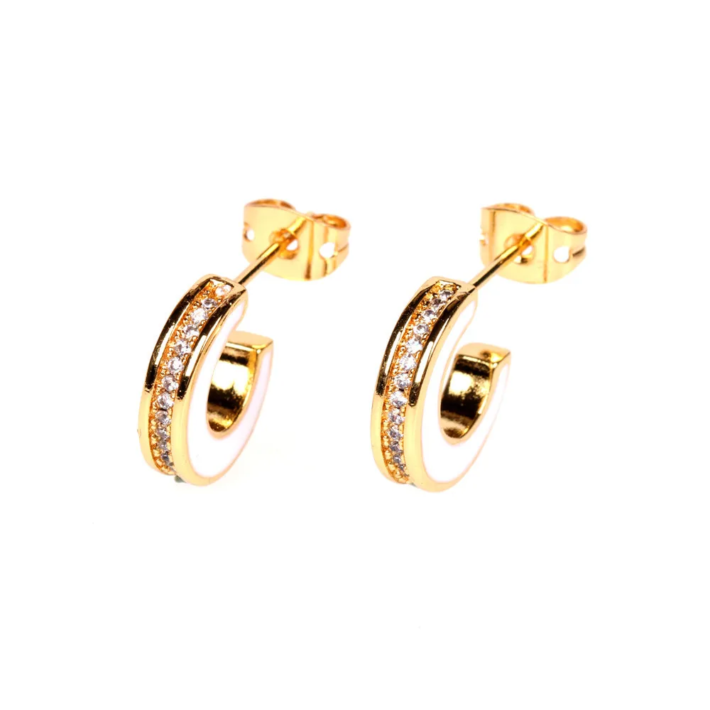 

Pink/Black/White/Red color Enamel C-shaped Stud Earrings for Women European and American Punk Dripping Earrings Fashion Jewerly