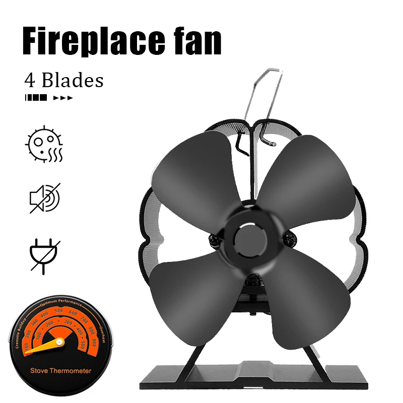 

3/4 Blade Mini Fireplace Stove Fan Effecient Heat Blade Fireplace Fan Powered Log Wood Burner Ecofan Quiet Fan Heat Distribution