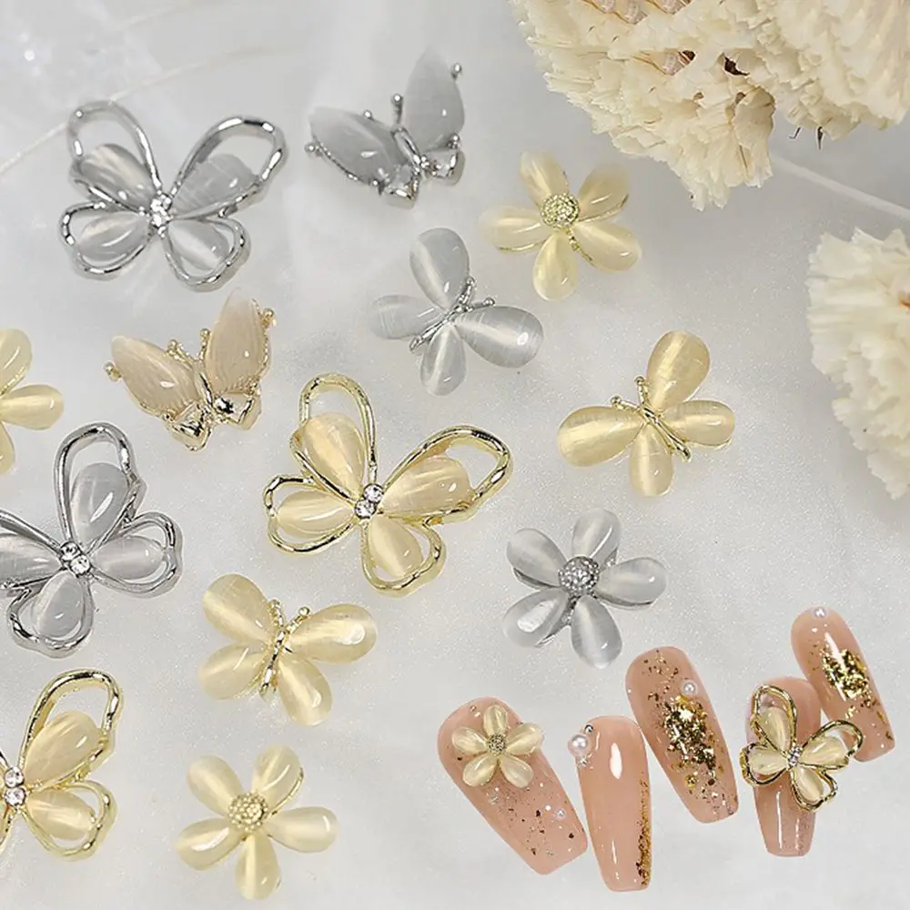 

2021 New Ins Japan Aurora Butterfly Three-dimensional Cat Eye Nail Accessories Diamond Pop Nail Decoration Five-petal Flower