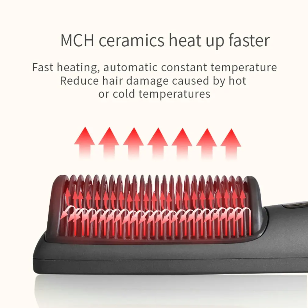 

Hair Straightener 2-in-1 Ceramic Straightening Brush Hot Comb Hair Curler With Anti-scald Feature Auto Temperature
