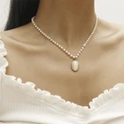 Жемчужное ожерелье в стиле ретро для женщин, модная простая короткая Геометрическая цепочка до ключиц, ювелирные изделия для девушек