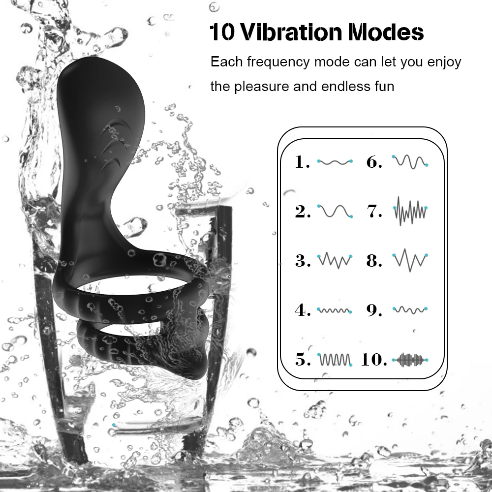 10 Mode Vibrating Penis Massager Ring Dildo Adult Sex Toys for Men Scrotum Male Chastity Cage Testicle Bondage Vibrator | Красота и