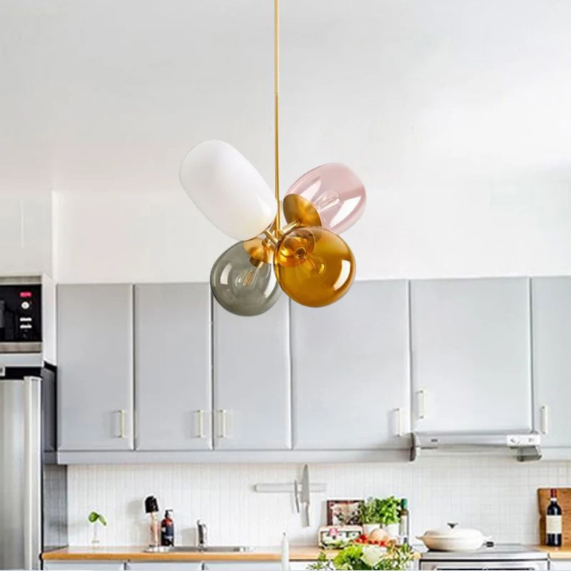 Современные подвесные потолочные лампы стеклянный абажур E27 светильники для