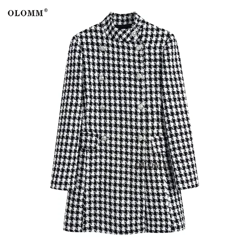 

Женское пальто осень-зима шерстяной клетчатый костюм куртка на пуговицах с воротником-стойкой женская модная повседневная Европейская и а...