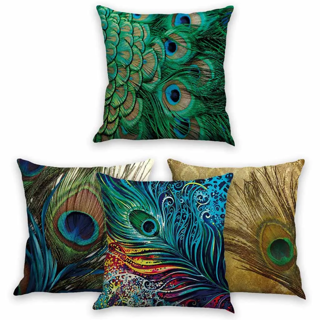 

Decorative Square Peacock Feather Decorative Pillows For Home Decoration Sofa Throw Pillow Case Hand Painted Linen Pillowcover