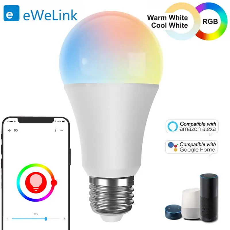 

Умная Светодиодная лампа EWeLink, 1-4 шт., Wi-Fi, Bluetooth, RGB + CCT, голосовое управление через приложение, 220-240 В, 9 Вт, E27, работает с Alexa Google Home