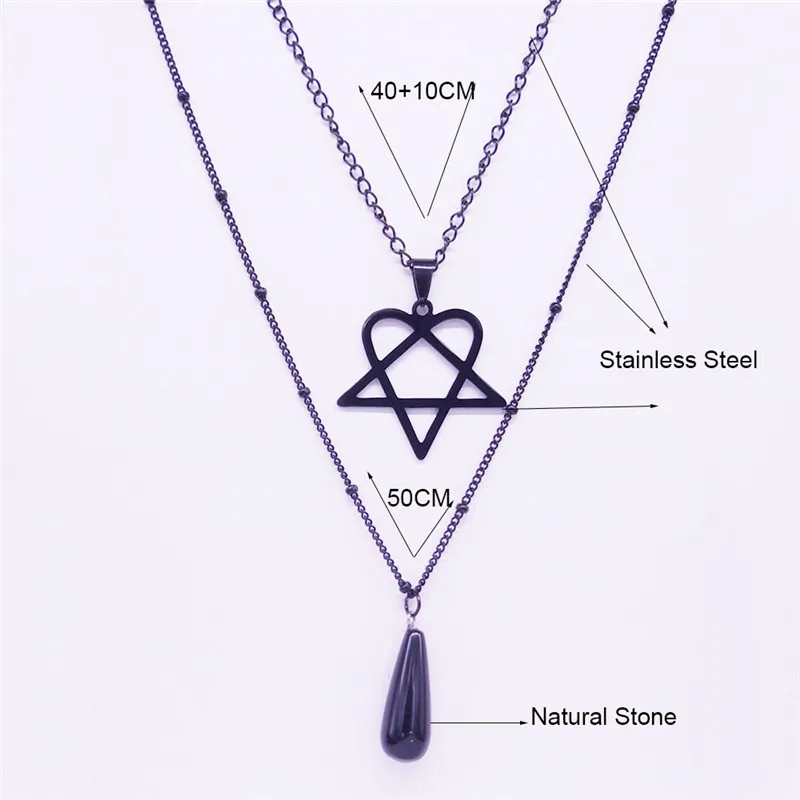 Lovely FAJA Heartagram Stainless Steel Layered Necklace Black Color Women/Men Gothic Necklace Chain Jewelry cadenas mujer N2613 images - 6