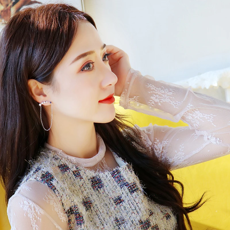 

Korean stars with the S925 sterling silver zircon earrings girls with super fairy chain earrings3