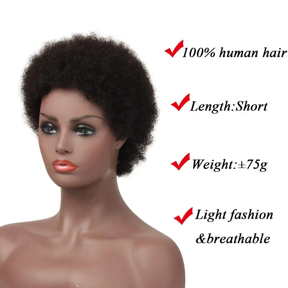 Short Afro Nature Dream Curl 100% Remy Human Hair Brazilian Wig Machine Made Natural Black Color Wigs Human Hair for Women