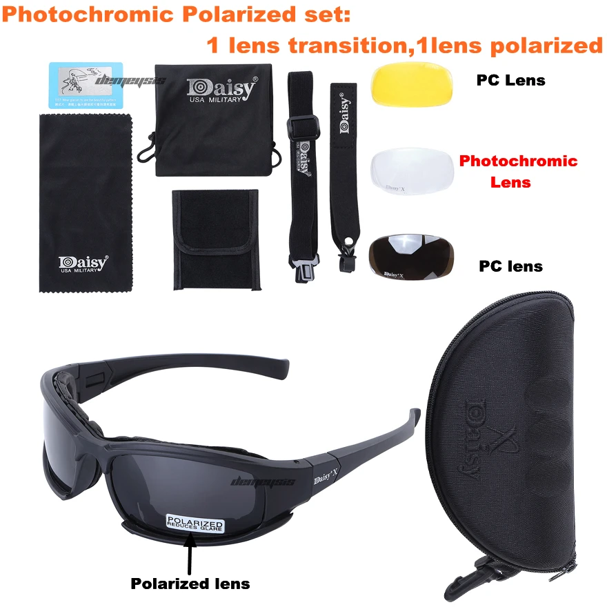 Photochromic X7 Наружные тактические камуфляжные очки с 4 линзами, защитные тактические очки Дейзи страйкбол, ветрозащитные очки для походов и стрельбы - Цвет: Photochromic X7