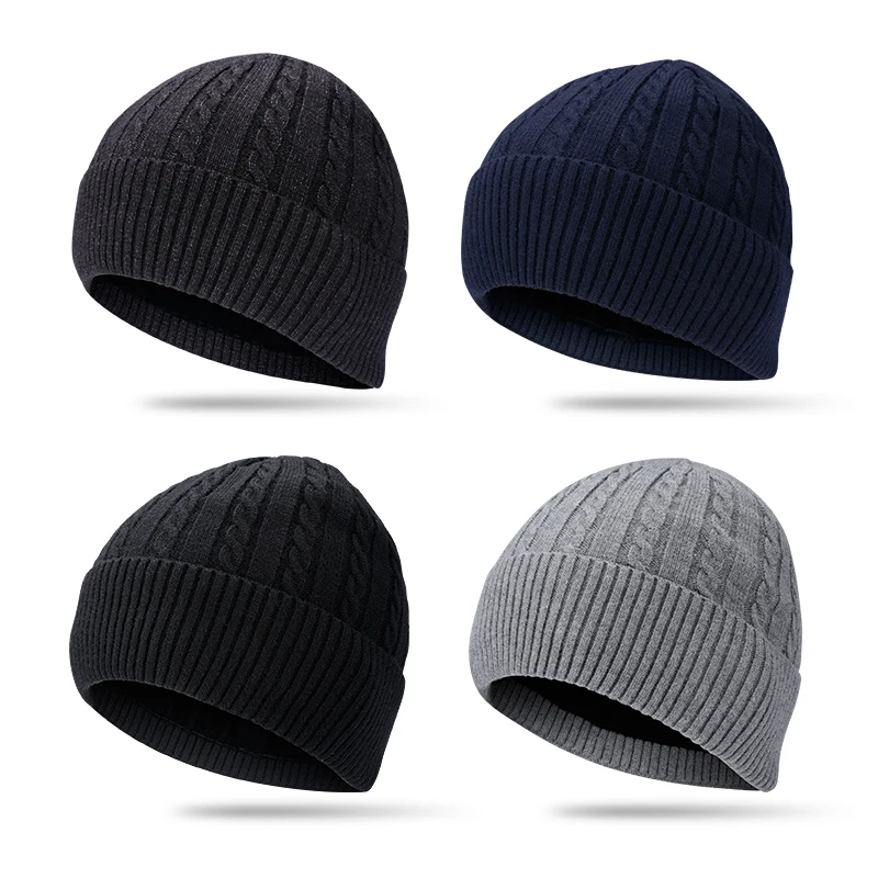 Зимние шапки теплые вязаные шарф набор меховая шерстяная подкладка толстые