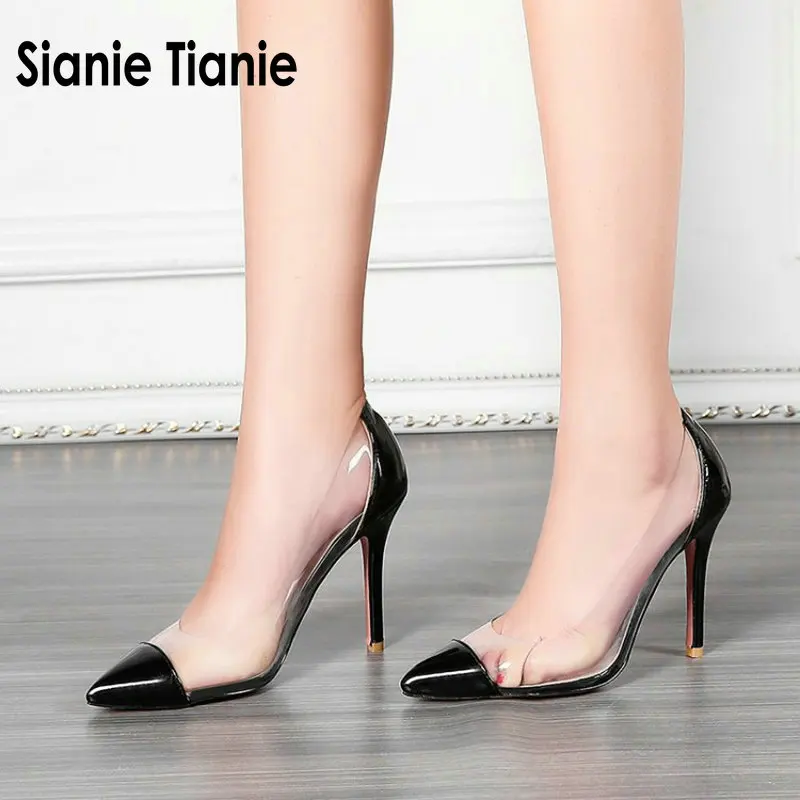 Женские туфли желе из лакированного полиуретана на высоких шпильках с острым