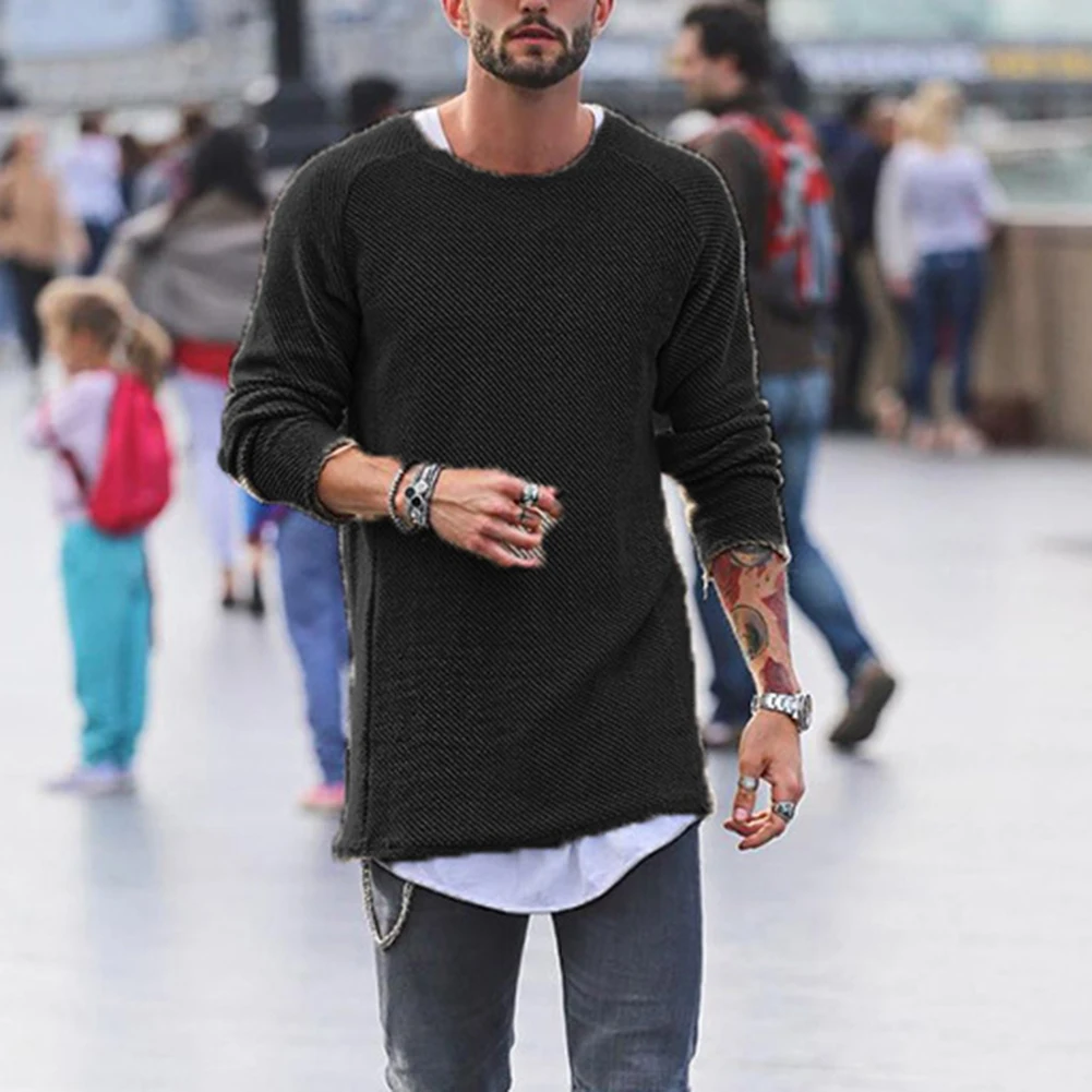 Мужской плотный свитер с круглым вырезом повседневный вязаный пуловер в