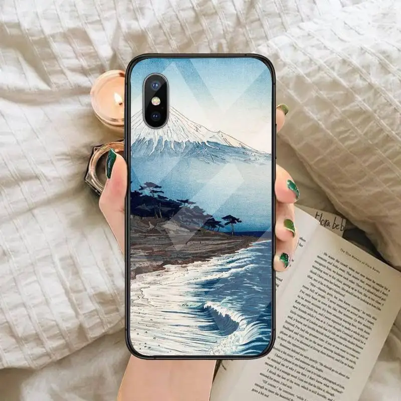 

Fuji Mountain Japanese style Art Ukiyoe Phone Case Tempered glass For iphone 6 6S 7 8 plus X XS XR 11 12 mini PRO MAX