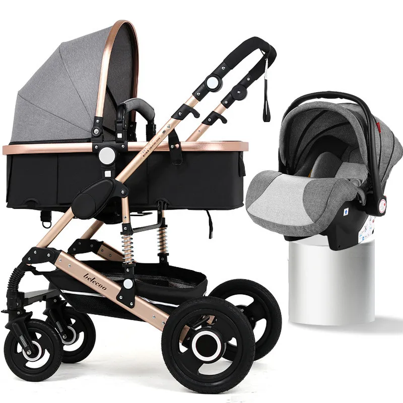 High Landscape Baby Stroller 3 in 1 Portable Luxury with Car Seat Hot Mom Pink Travel Pram 8 Free Gifts | Мать и ребенок