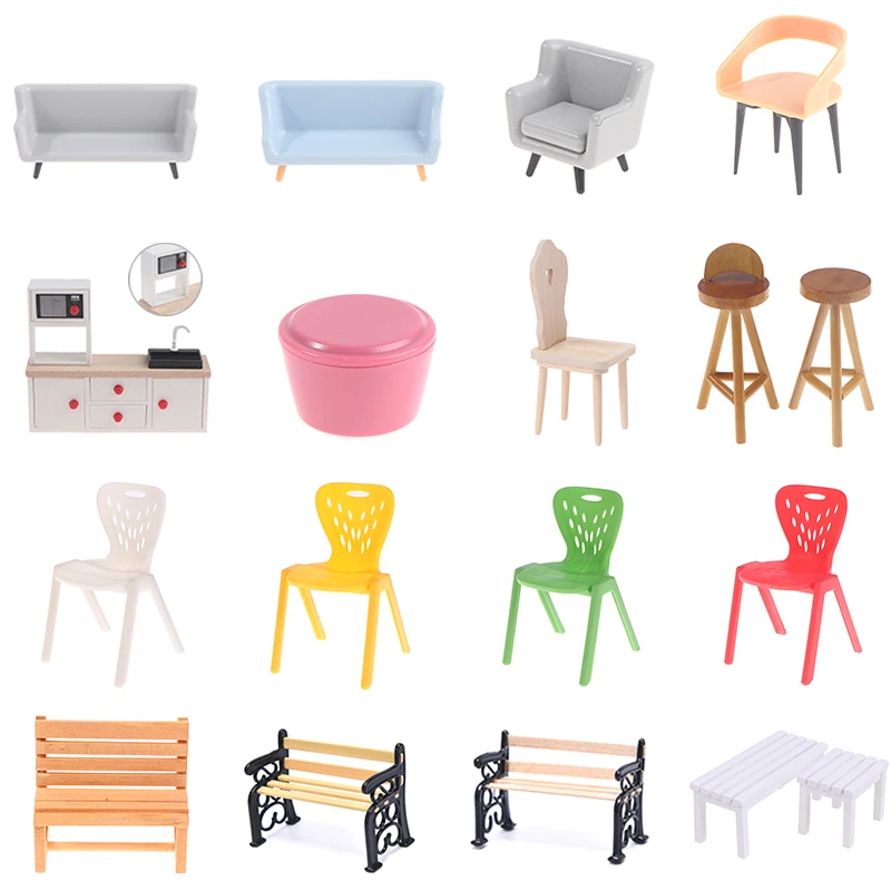 

Dollhouse Mini Sofa Stool Chair Furniture Model For Dollhouse Decoration Mini Doll House Desk Pretend Play Toy