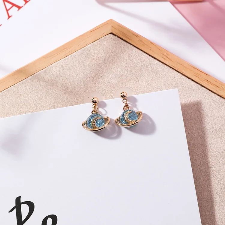 Корейские креативные цветные Серьги планета Сатурн милая девушка Луна Звезда