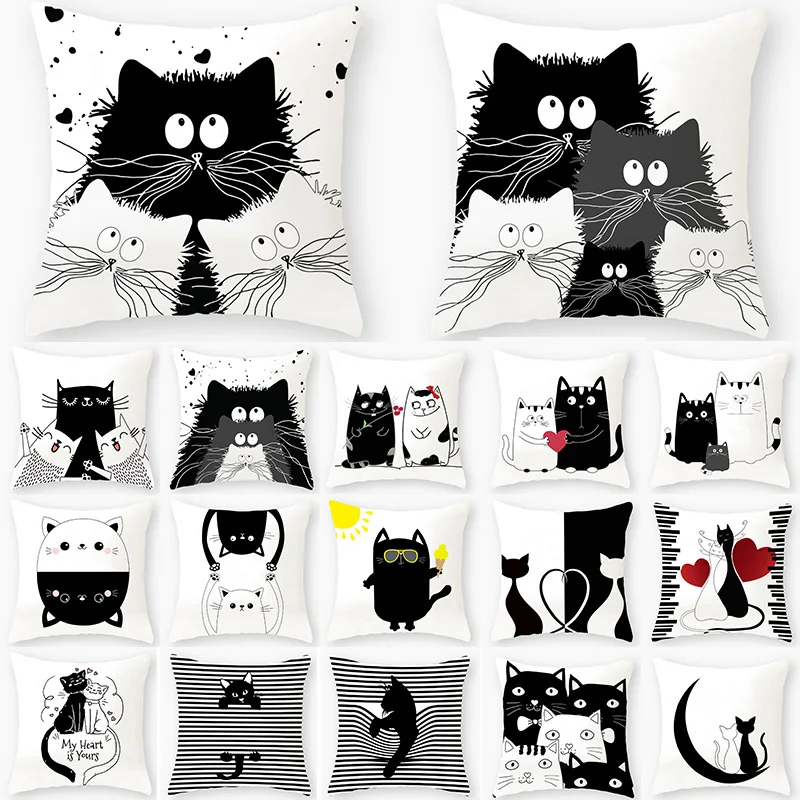 

Funny Cute Black Lover Cat Pillowcase Cushion Cover Peach Skin Polyester Pillow Cover Sofa Car Home Decor Room Decoration