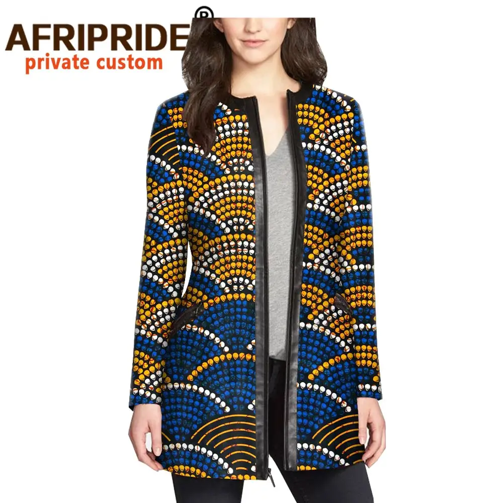2021 women`s coat african print jacket dashiki clothes formal outfit leather+cotton fabric full zipper AFRIPRIDE A1924010