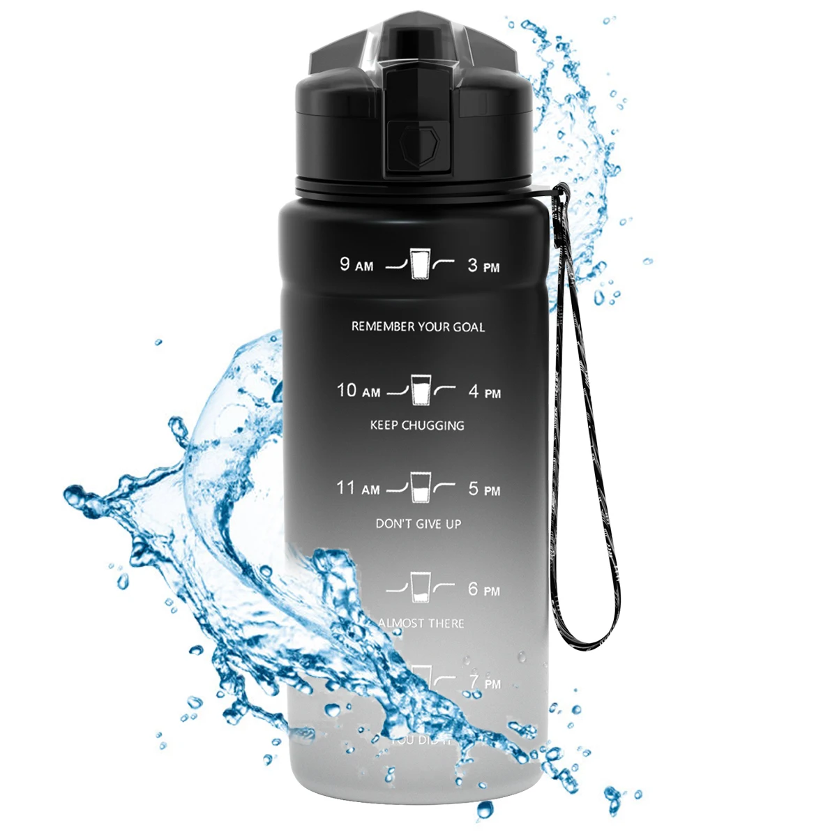 

ZOUNICH Sports Water Bottle With Bounce Cover Time Scale Reminder Frosted Leakproof Drinkware Tritan BPA Free