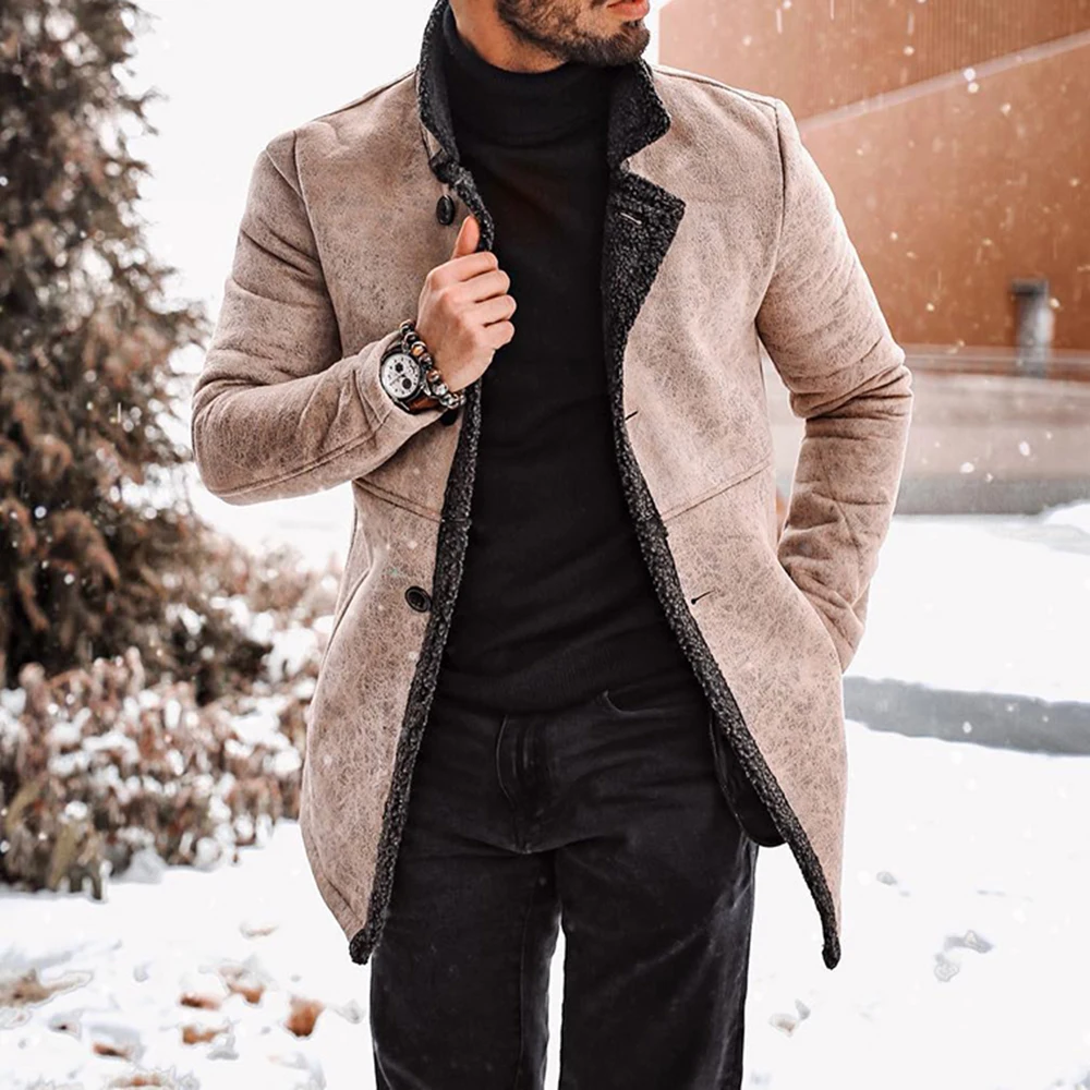 

Fashion Men's Coat Mid-Length Stand Collar Single-Breasted Plain Slim Male Jackets Casual Loose Autumn And Winter Man Clothing