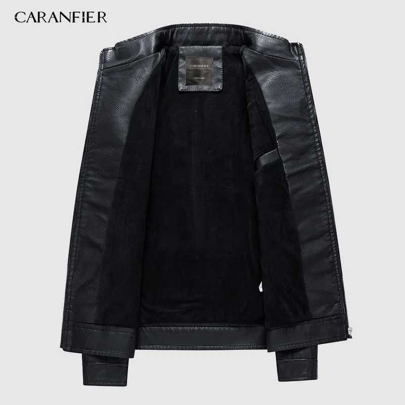 CARANFIER мужские кожаные куртки зимнее пальто для мужчин плюс бархатная верхняя