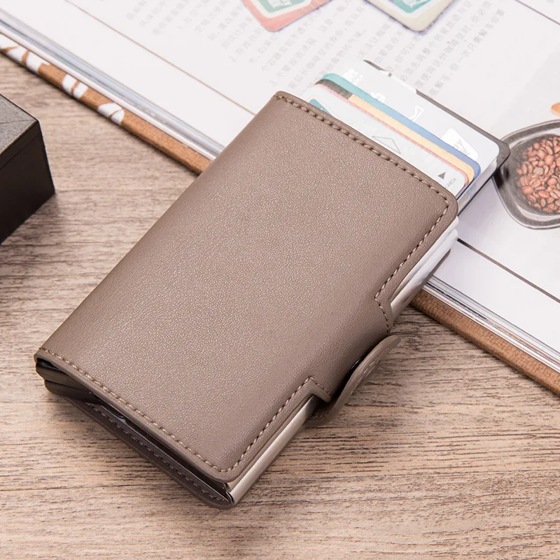 RFID защита мужской держатель для кредитных карт двойная алюминиевая коробка металлический корпус Crazy Horse кожаный Противоугонный ID дорожный кошелек для женщин