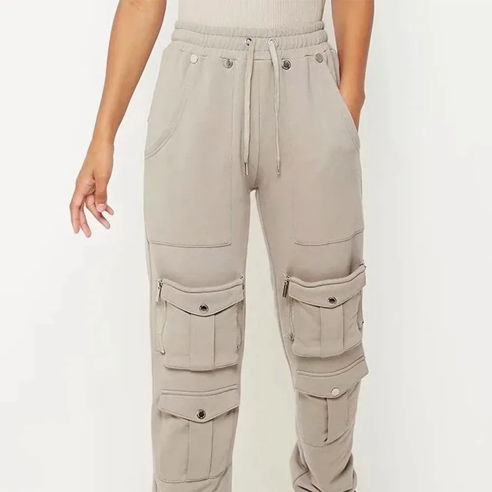 

New Arrival Fashion Loose Sweatpants High Waist Joggers with Pockets Elastic Waist Cargo Trousers Women Bottoms Pants Winter