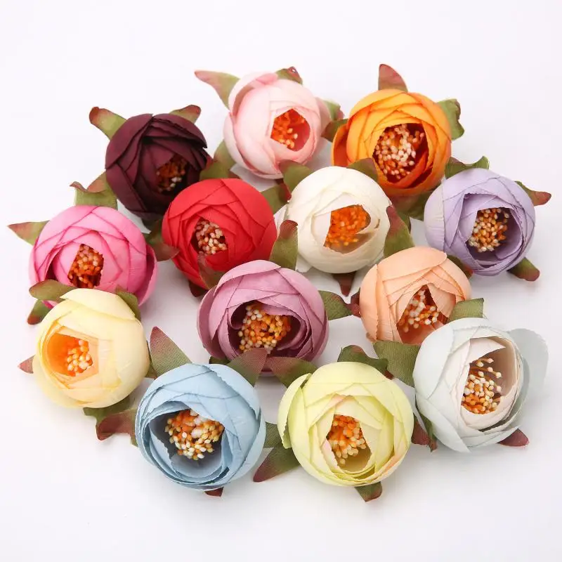 

10PCS Artificial Camellia Buds Simulation Silk Flowers Multilayer Petals DIY Materials for Handmade Corsage Wreath Wedding Decor