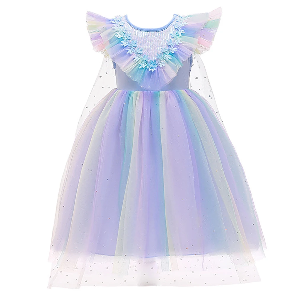 

Cosplay Ice and Snow 2 Elsa Princess Dress Sequin Children's Dress Color Flying Sleeve Puffy Tulle Dress Cape Snow Queen 2
