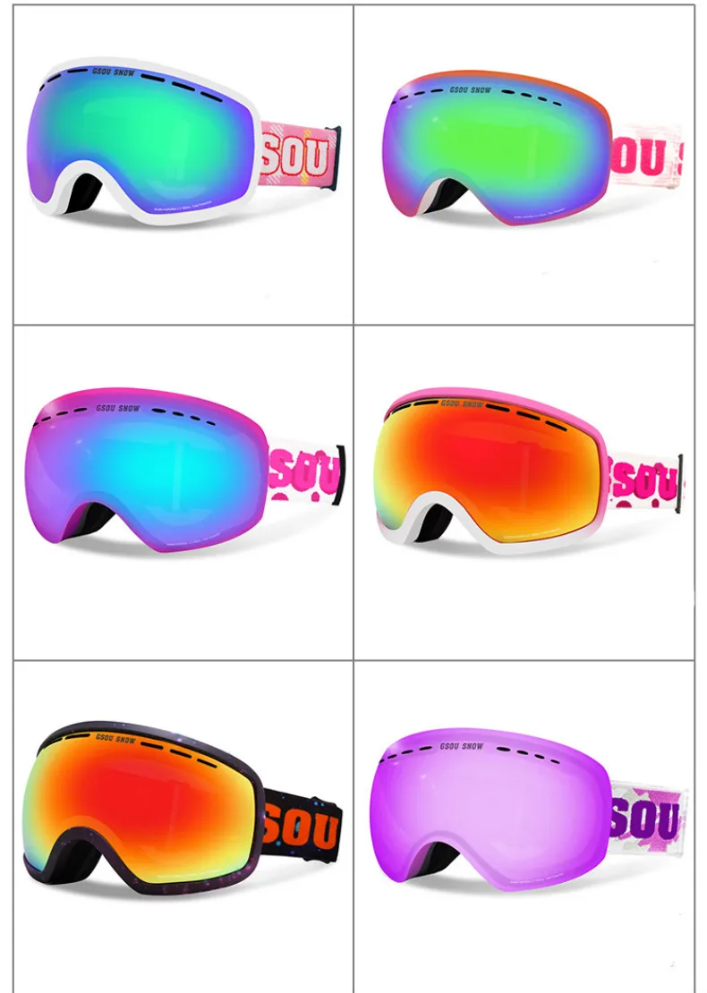 GSOU SNOW Ski Goggles Double Layers UV400 Anti-fog Big Ski Glasses Men Women Snowboarding Skiing Goggles With Packet