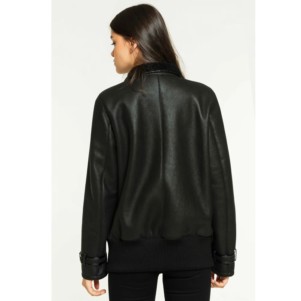 Womens Black Shearling Coat Turkey Sheepskin Coat College Outwear Short Fur Jacket Womens Winter Coats