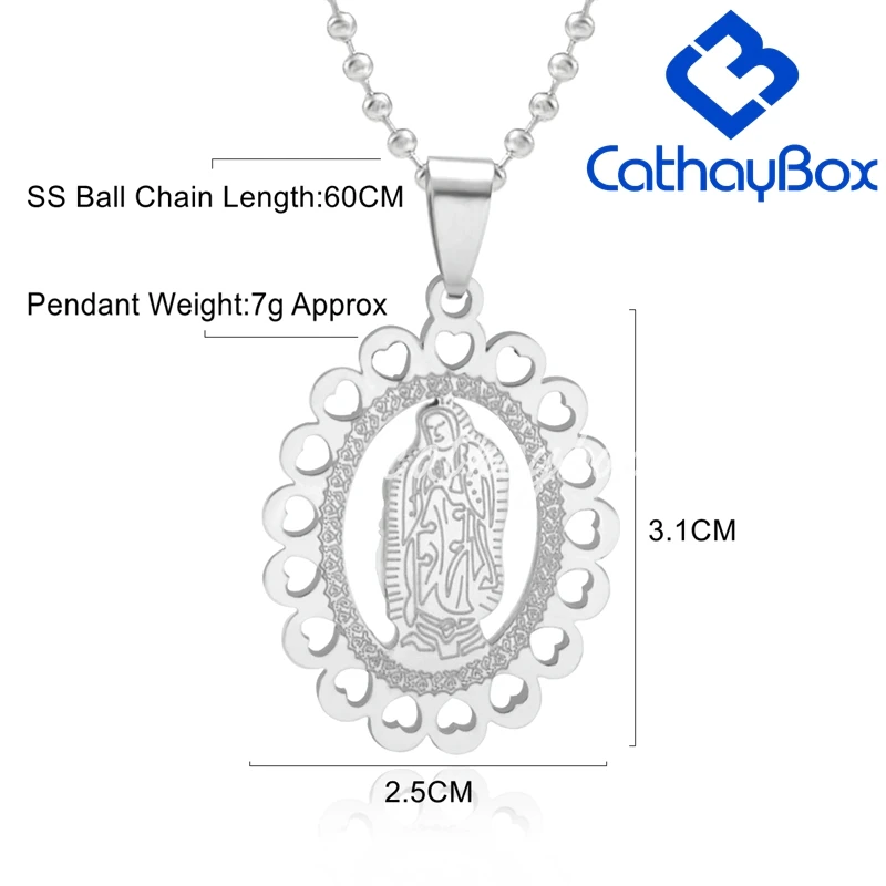 Ожерелье с овальной подвеской из нержавеющей стали изображением Богородицы