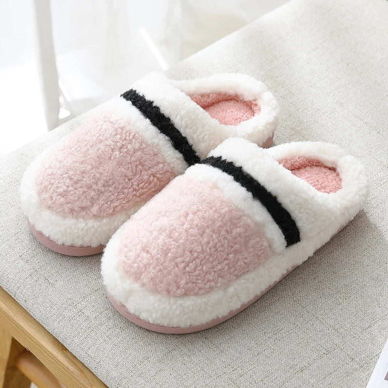 

Winter Warm Women Plush Slippers Candy Patchwork Soft Sole Shoes Men Couples Ladies Home Indoor Bedroom Slip On Fur Slides