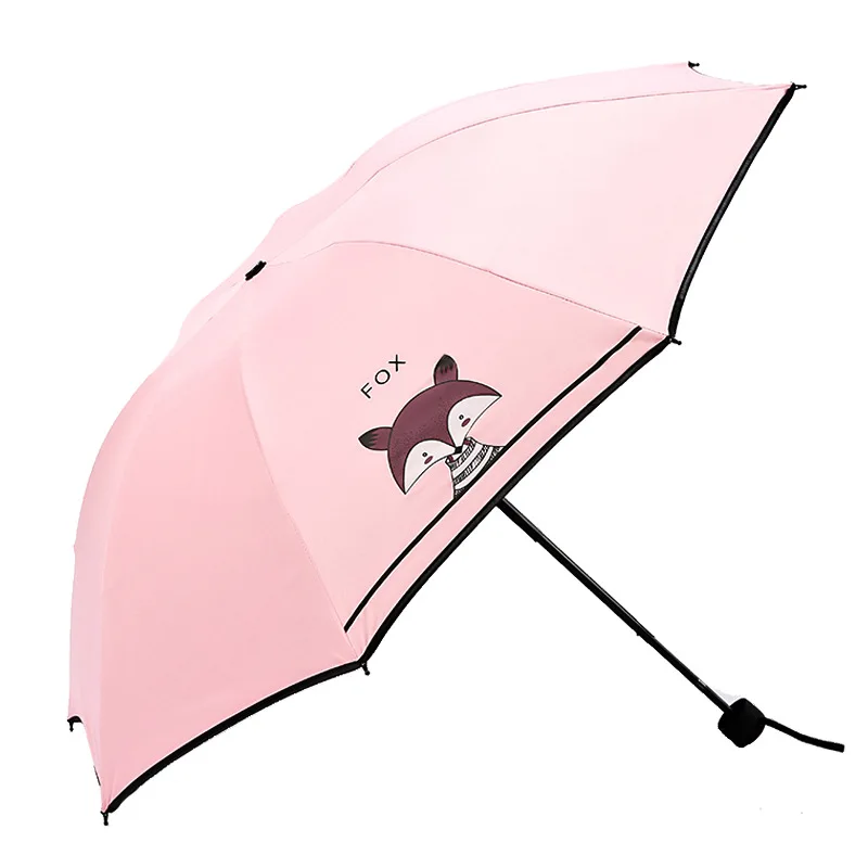 Cartoon Student Sunny Tri-Fold Umbrella Japanese Hipster Cute Vinyl Sunscreen Folding Parasol Rain Women | Дом и сад