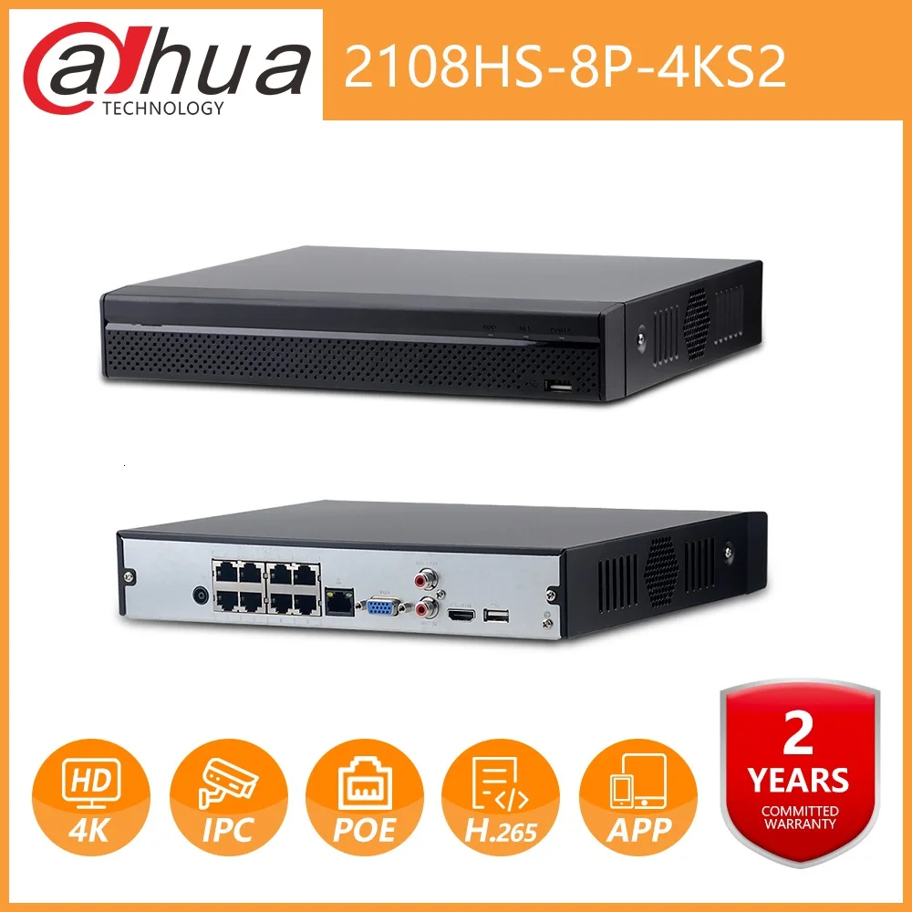 Dahua 8-канальный сетевой видеорегистратор NVR2108HS-8P-4kS2 1U 8PoE Lite 4K H.265 Сетевой Видео Регистраторы HD1080P DH Регистраторы поддерживаются sd-карты 8MP разрешение