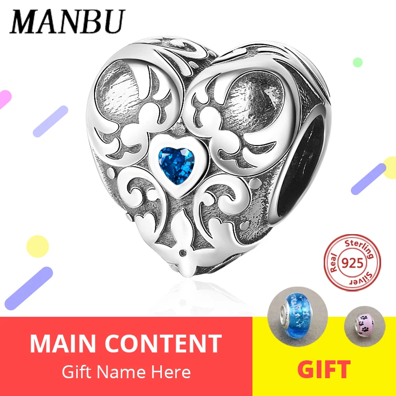 Новинка 100% бусины из стерлингового серебра 925 тотем в форме сердца с голубым