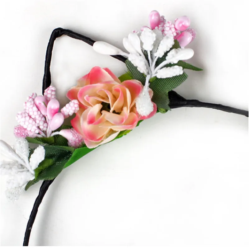 Ободок для волос детский с кошачьими ушками модная повязка на голову цветами