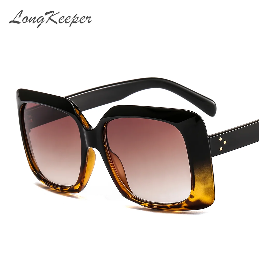 

LongKeeper Fashion Women Oversized Sunglasses Vintage Brand Design Gradient Sun Glasses Black Leopard UV400 Lentes De Sol Mujer